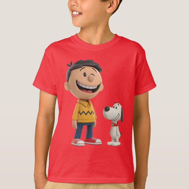 T-shirt Happy Cartoon Boy and Dog Duo - Joli style 3D (Devant)