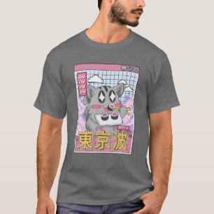 T-shirt Happy Cat Manger Sushi Vaporwave Aesthétique Anime