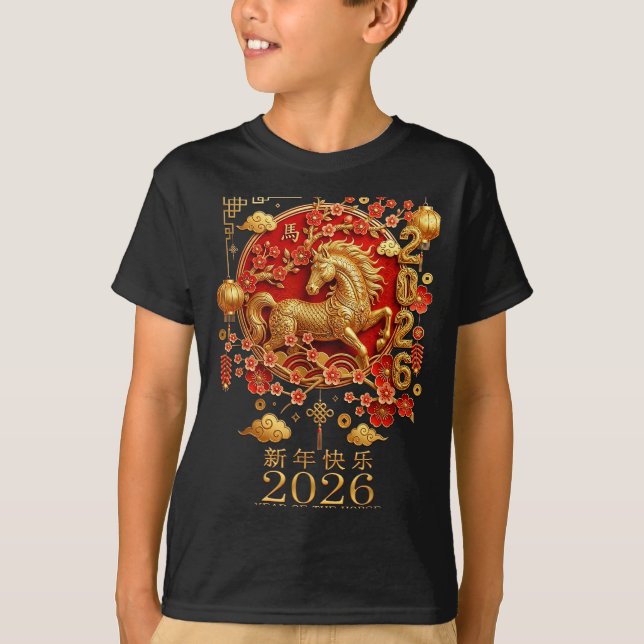 T-shirt Happy Chinese Lunar New Year Of The Horse 2026  (Devant)