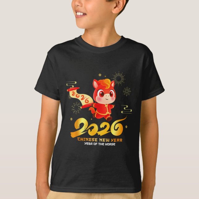 T-shirt Happy Chinese New Year Of Horse Cartoon Cute For K (Devant)