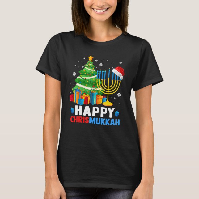 T-shirt Happy Chrismukkah Christmas Tree Menorah Chanukah  (Devant)