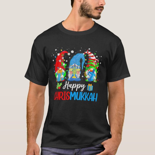 T-shirt Happy Chrismukkah Gnomes Merry Christmas Hanukkah (Devant)