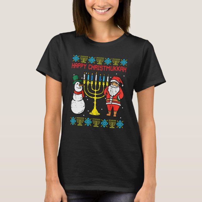 T-shirt Happy Christmukkah Christmas Ugly Hanukkah Pajamas (Devant)
