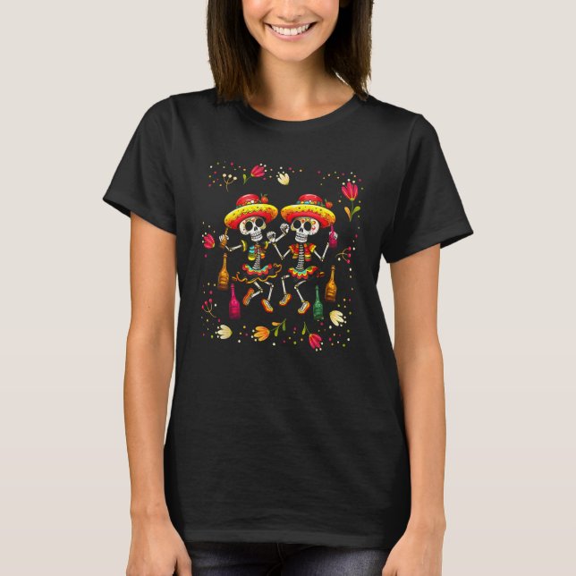 T-shirt Happy Cinco de Mayo mignonne squelette graphique (Devant)