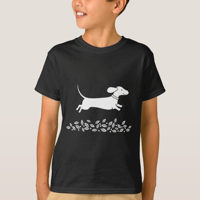 T-shirt Happy Dachshund With Autumn Leaves For Pet Lovers  (Devant)