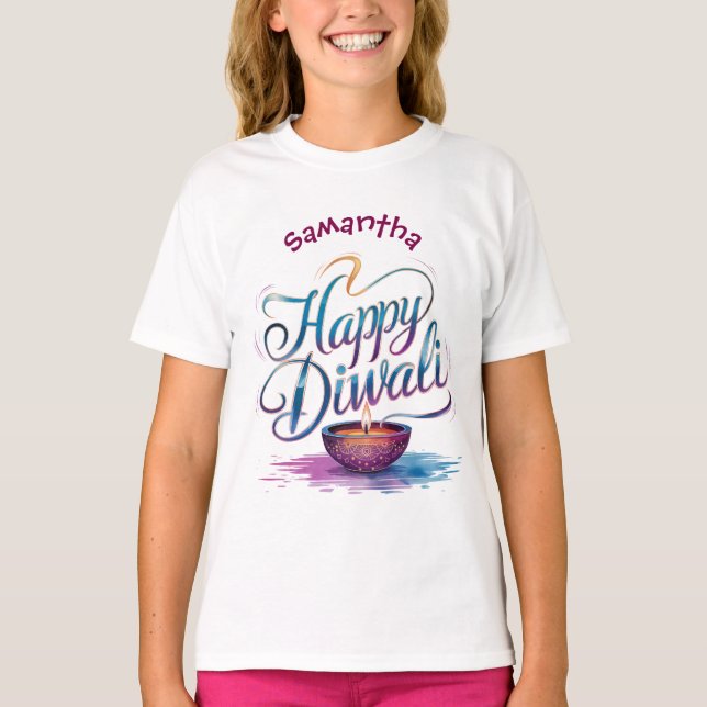 T-shirt Happy Diwali customisable white  (Devant)