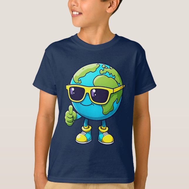 T-shirt Happy Earth Buddy Tee  Eco Globe Cartoon (Devant)