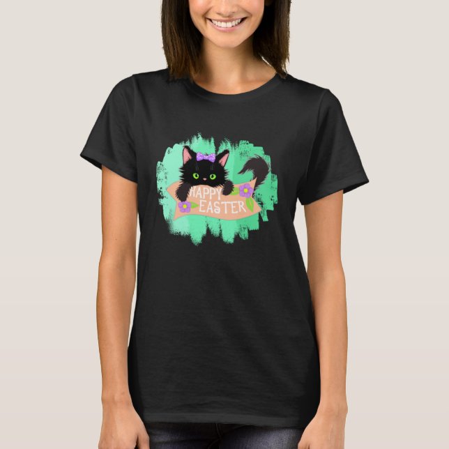 T-shirt Happy Easter Black Kitty (Devant)