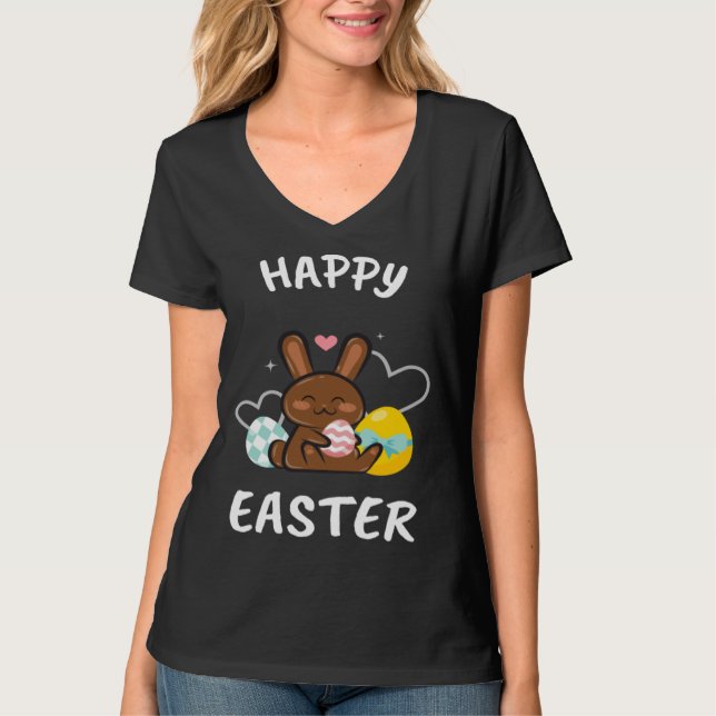T-shirt Happy Easter Bunny Chicks Egg Hunting Cute Cool (Devant)