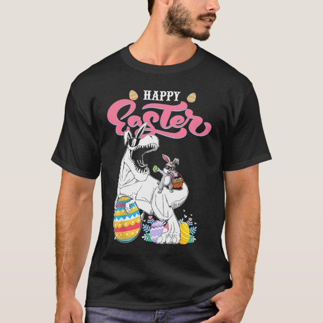 T-shirt Happy Easter Bunny Dinosaur Egg Rabbit Ears Costum (Devant)