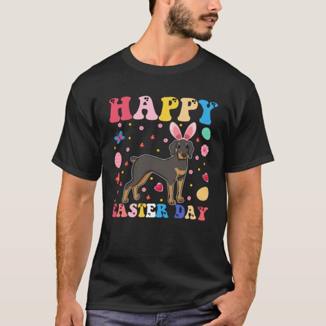 T-shirt Happy Easter Bunny Doberman  Easter Day Groovy (Devant)