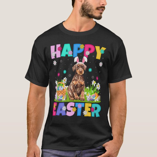 T-shirt Happy Easter Bunny Doberman Pinscher Dog Easter Su (Devant)