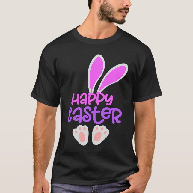 T-shirt Happy Easter Bunny Rabbit Egg Hunt Cute Ears Girls (Devant)