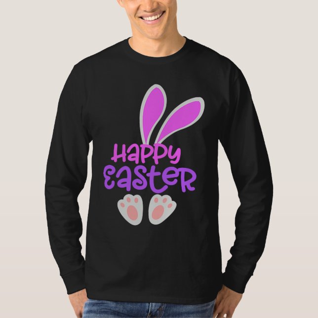 T-shirt Happy Easter Bunny Rabbit Egg Hunt Cute Ears Girls (Devant)