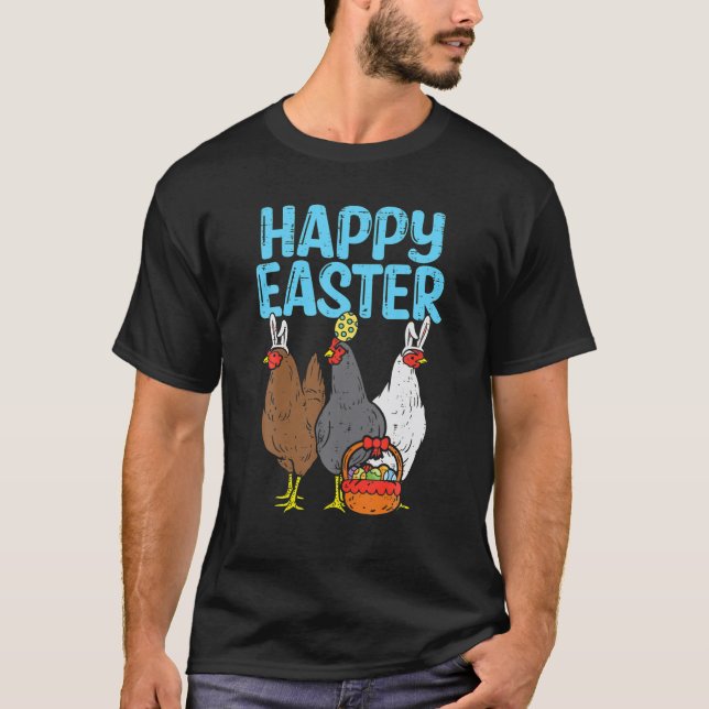 T-shirt Happy Easter Chicken Bunnies Egg Animal Farmer Pou (Devant)
