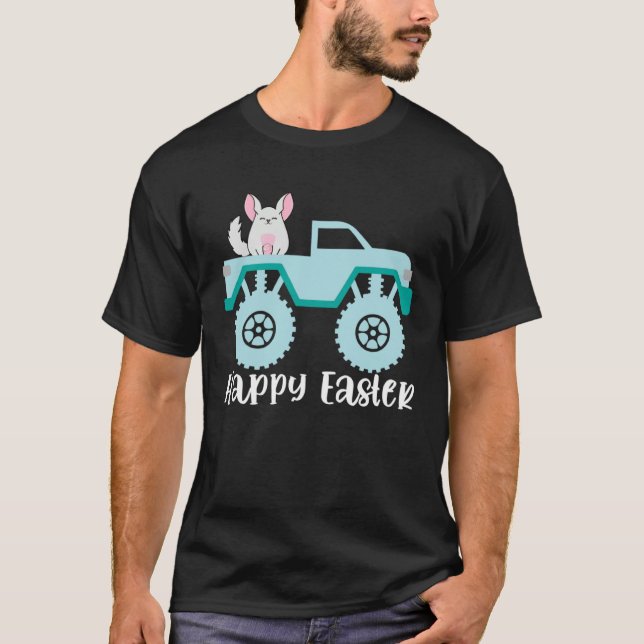 T-shirt Happy Easter Chinchilla Riding Monster Truck Toddl (Devant)