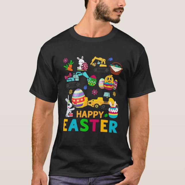 T-shirt Happy Easter Construction Crane Truck Boys Toddler (Devant)