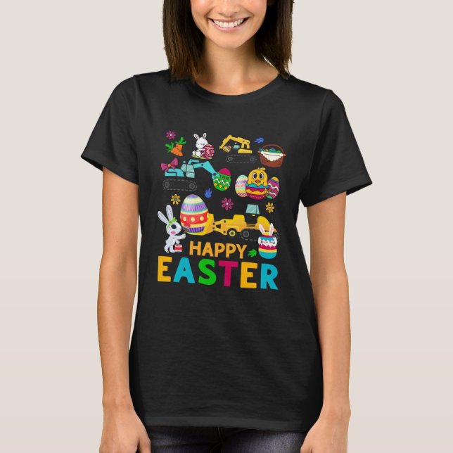 T-shirt Happy Easter Construction Crane Truck Boys Toddler (Devant)
