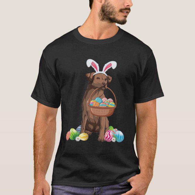 T-shirt Happy Easter Cute Chocolate Labrador Bunny Dog  Ea (Devant)