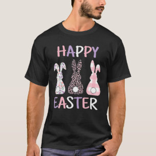 T-shirt Happy Easter Cute Pink Leopard Plaid Flower Bunny