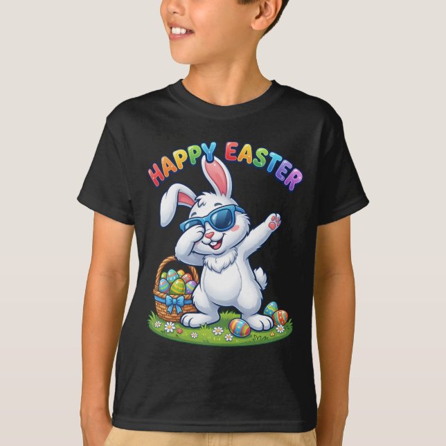 T-shirt Happy Easter Dabbing Bunny with Sunglasses (Devant)