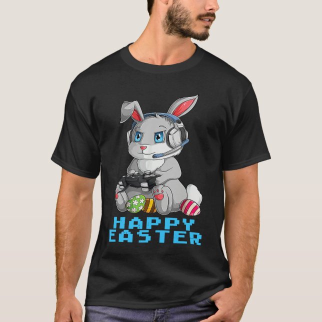 T-shirt Happy Easter Day Bunny Egg  Boys Girls Kids Gamer (Devant)