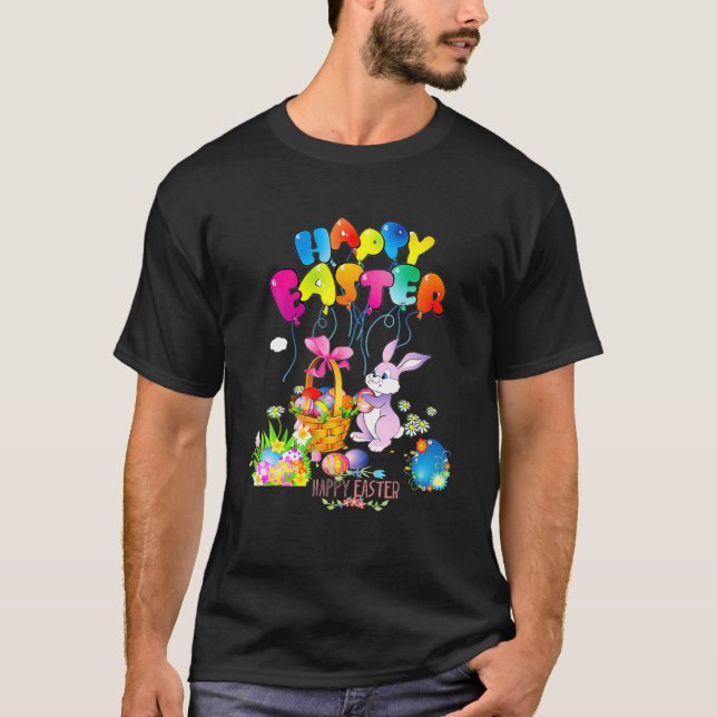 T-shirt Happy Easter Day Bunny Spring Gnome Easter Egg Hun (Devant)