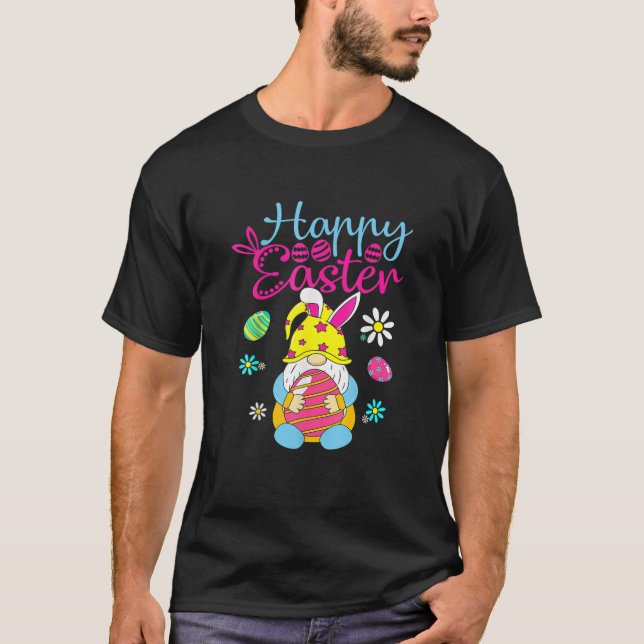 T-shirt Happy Easter Day Bunny Spring Gnome Easter Egg Hun (Devant)