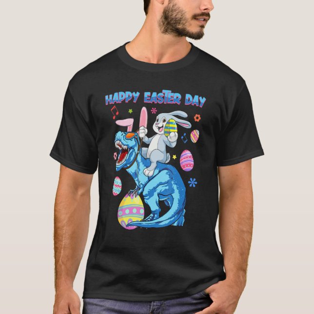 T-shirt Happy Easter Day Funny Graphic Cute Bunny Riding D (Devant)