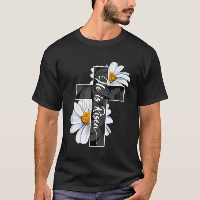 T-shirt Happy Easter Day He Is Risen Jesus Christian Cross (Devant)