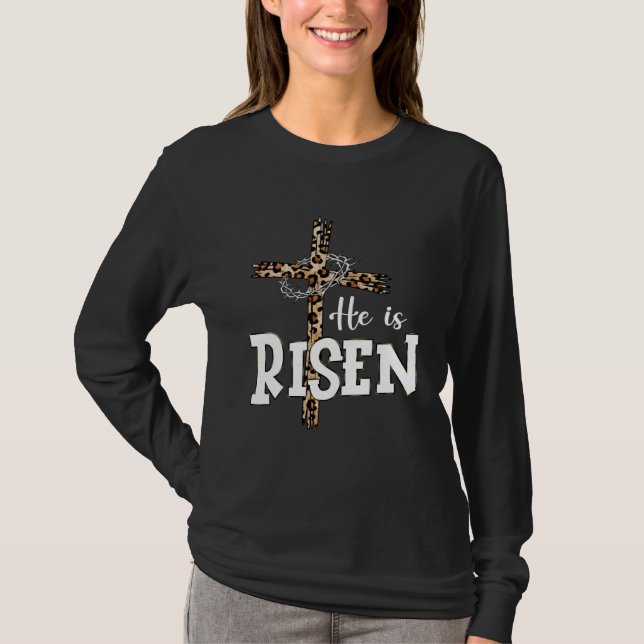 T-shirt Happy Easter Day He Is Risen Jesus Leopard Christi (Devant)