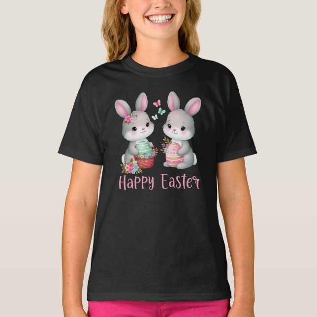 T-shirt Happy Easter, Floral Rabbit  (Devant)