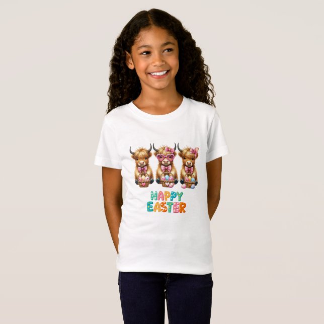 T-Shirt Happy Easter Highland Cows - Jolie ferme (Devant entier)