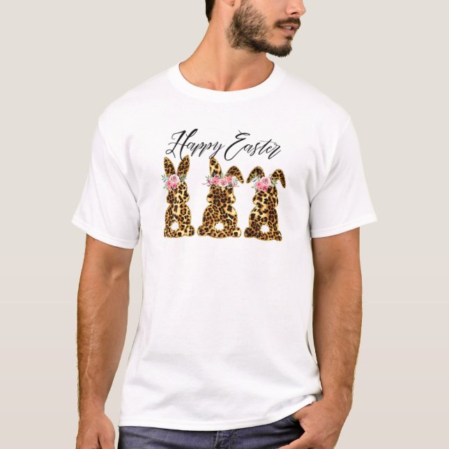 T-shirt Happy Easter Leopard Bunny Rabbit Trio Cute Easter (Devant)