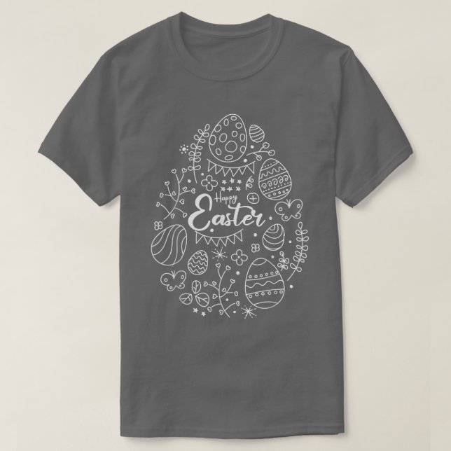 T-shirt Happy Easter Line Art Day Cute Spring Floral Egg (Design devant)