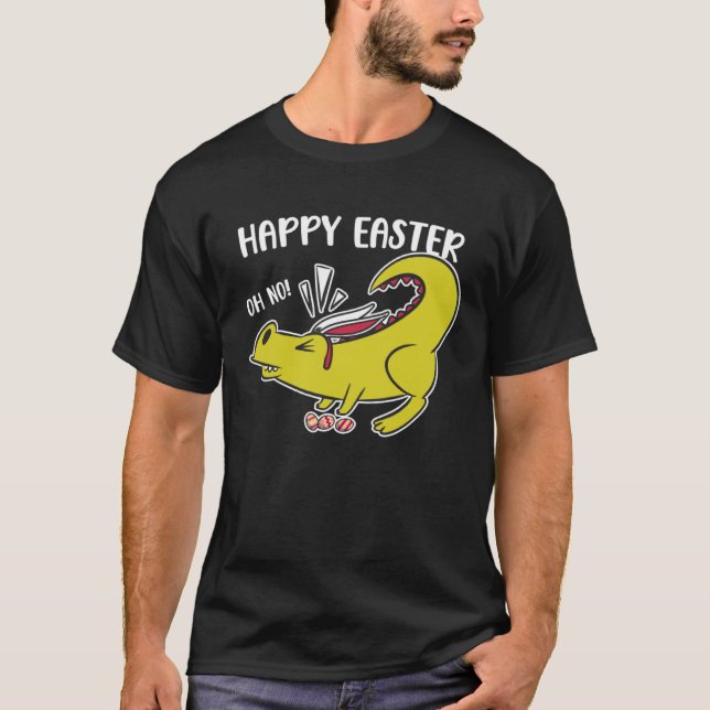 T-shirt Happy Easter Oh No Holiday Dinosaur Trex Bunny Ear (Devant)