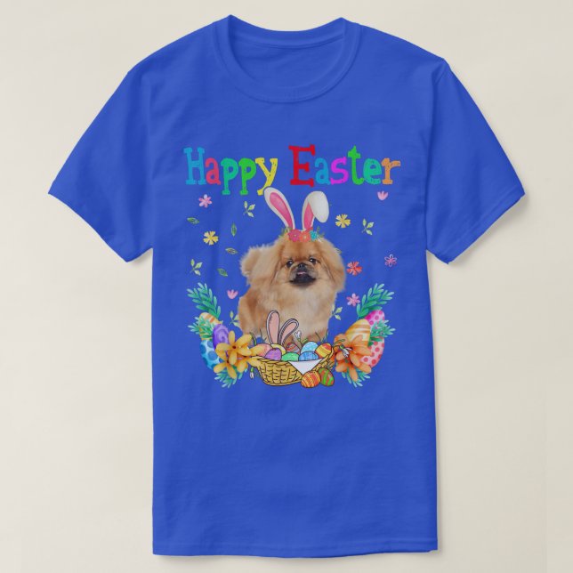T-shirt Happy Easter Pekingese Bunny Pekingese Eggs  (Design devant)