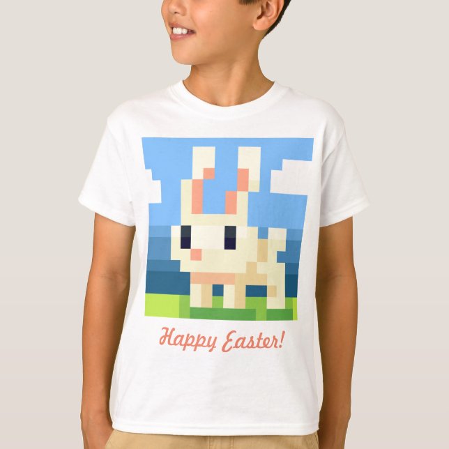 T-shirt Happy Easter pixel bunny shirt/shirt, Pixel Art (Devant)