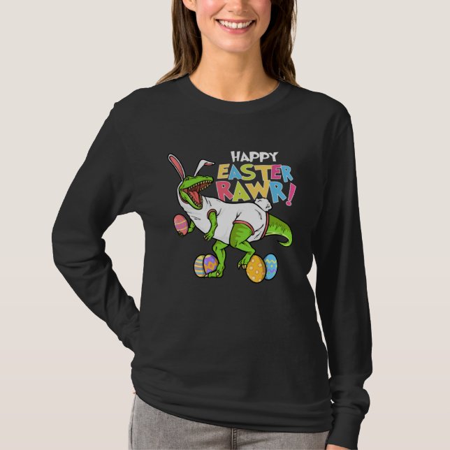 T-shirt Happy Easter Rawr  Bunny Egg Hunter Hunting Season (Devant)