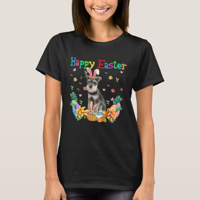 T-shirt Happy Easter Schnauzer Bunny Schnauzer Eggs (Devant)