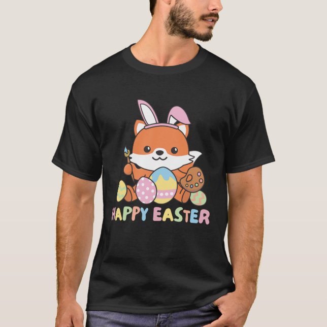 T-shirt Happy Easter Sweet Fox For Easter With Easter Eggs (Devant)