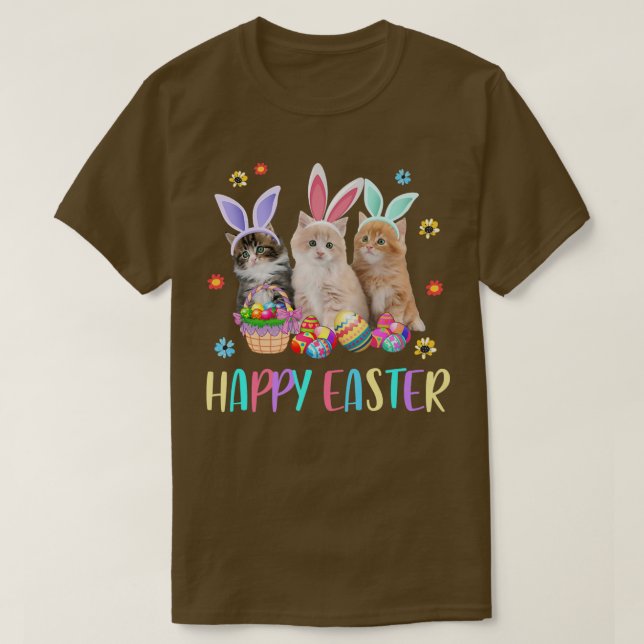 T-shirt Happy Easter Three Cat Wearing Bunny Ear Kitty Kit (Design devant)