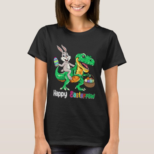 T-shirt Happy Eastrawr Rex Dinosaur Easter Bunny Egg Kids  (Devant)