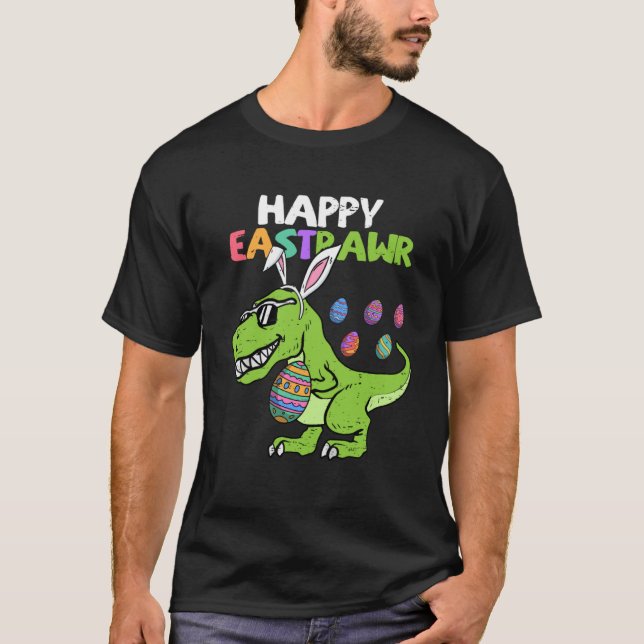 T-shirt Happy Eastrawr T Rex Dinosaur Easter Bunny Egg Boy (Devant)