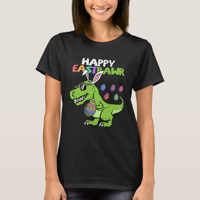 T-shirt Happy Eastrawr T Rex Dinosaur Easter Bunny Egg Boy (Devant)