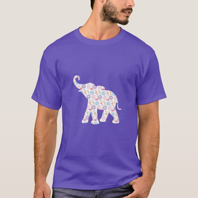 T-shirt Happy Elephant-avec Motif Fleur unique (Devant)