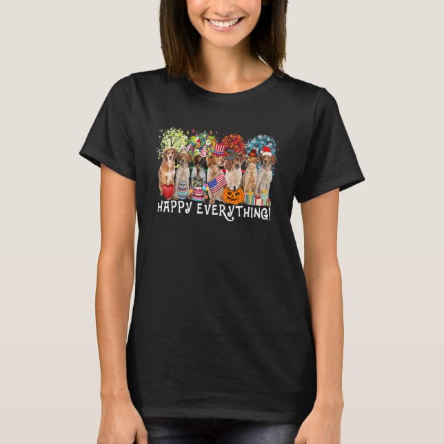 T-shirt Happy Everything Brittany Spaniel Dog Seasons All (Devant)