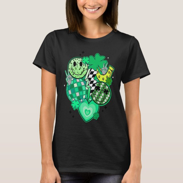 T-shirt Happy Face And Disco Ball Lucky Shamrock C Patrick (Devant)