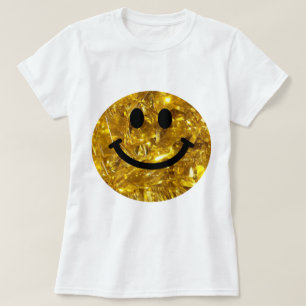 T-shirt Happy Face Faux Sparkly Gold Bling - Matte scintil