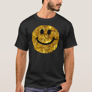 T-shirt Happy Face Faux Sparkly Gold Bling - Matte scintil
